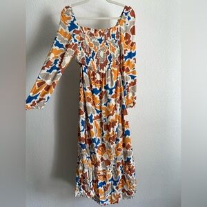 DOLAN Smocked Long Sleeve Midi Dress